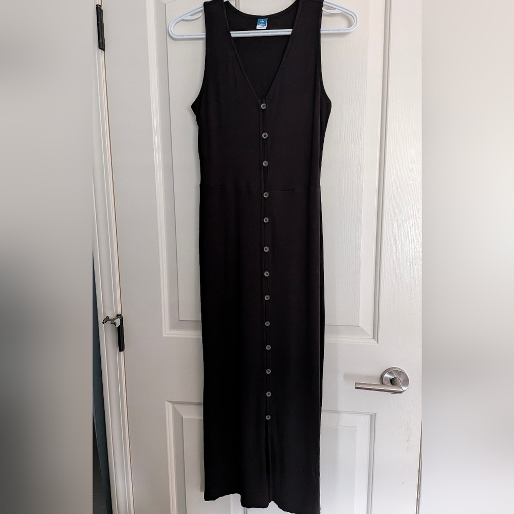 Old Navy Black Ribbed Button-Down Maxi Dress - Small Tall
